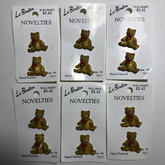 12x Vintage La Mode Teddy Bear Shank Buttons Hand Painted 'New Old Stock #3602-3 - Picture 1 of 1
